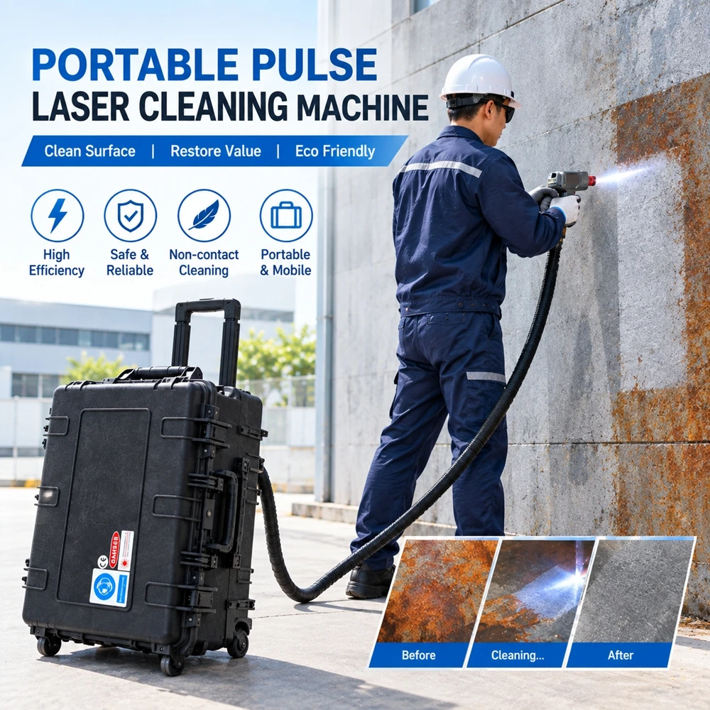 Suitcase Pulsed Laser Cleaning Machine 300W Car Paint Repari Rust Remove