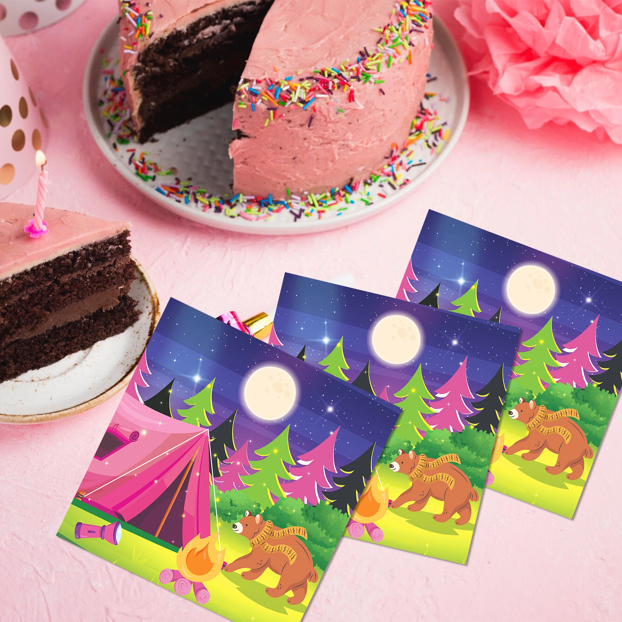 Cartoon Camping Picknick Party Einweg Geschirr Sets Outdoor Camper Zelt Geburtstag Teller Tassen Servietten Baby Shower Party Decor – Detail 13