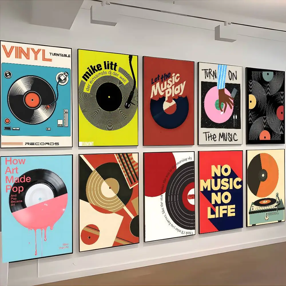 Mid Century Retro Vinyl Records Poster HD art sticky wall waterproof home living room bedroom aesthetic decoration