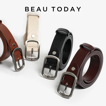 BEAUTODAY Cintura casual da donna in pelle di mucca con fibbia quadrata dorata Cintura da donna Jeans Dress 2024 Accessori primaverili fatti a mano B95