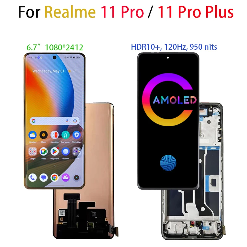 Original AMOLED For Realme 11 Pro Plus RMX3771 RMX3740 RMX3741 LCD