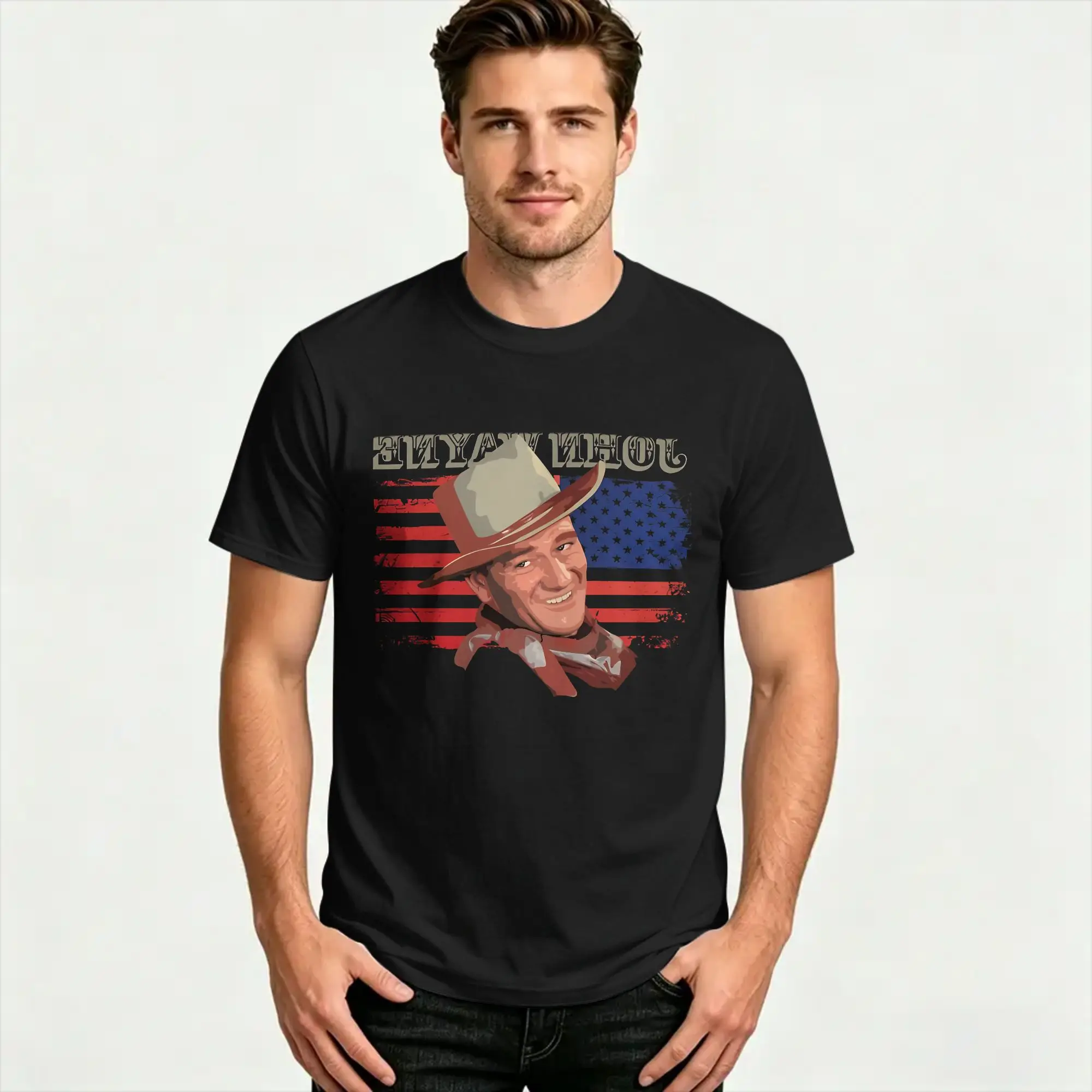 Men John Wayne T Shirts  Cotton Tops Summer Y2K Basic Short Sleeve T Shirt O Neck Harajuku Loose Tshirt