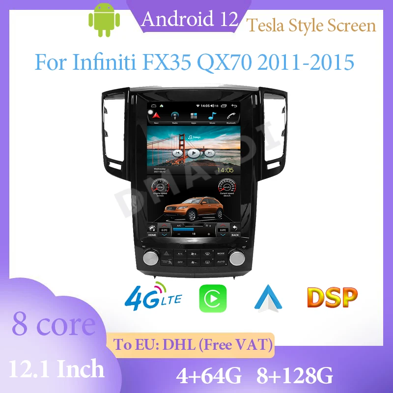 Android 12  GPS Navigation 12.1inch  Wireless Auto Carplay Touch Multimedia Radio Video Player For Infiniti FX35 QX70 2011-2015