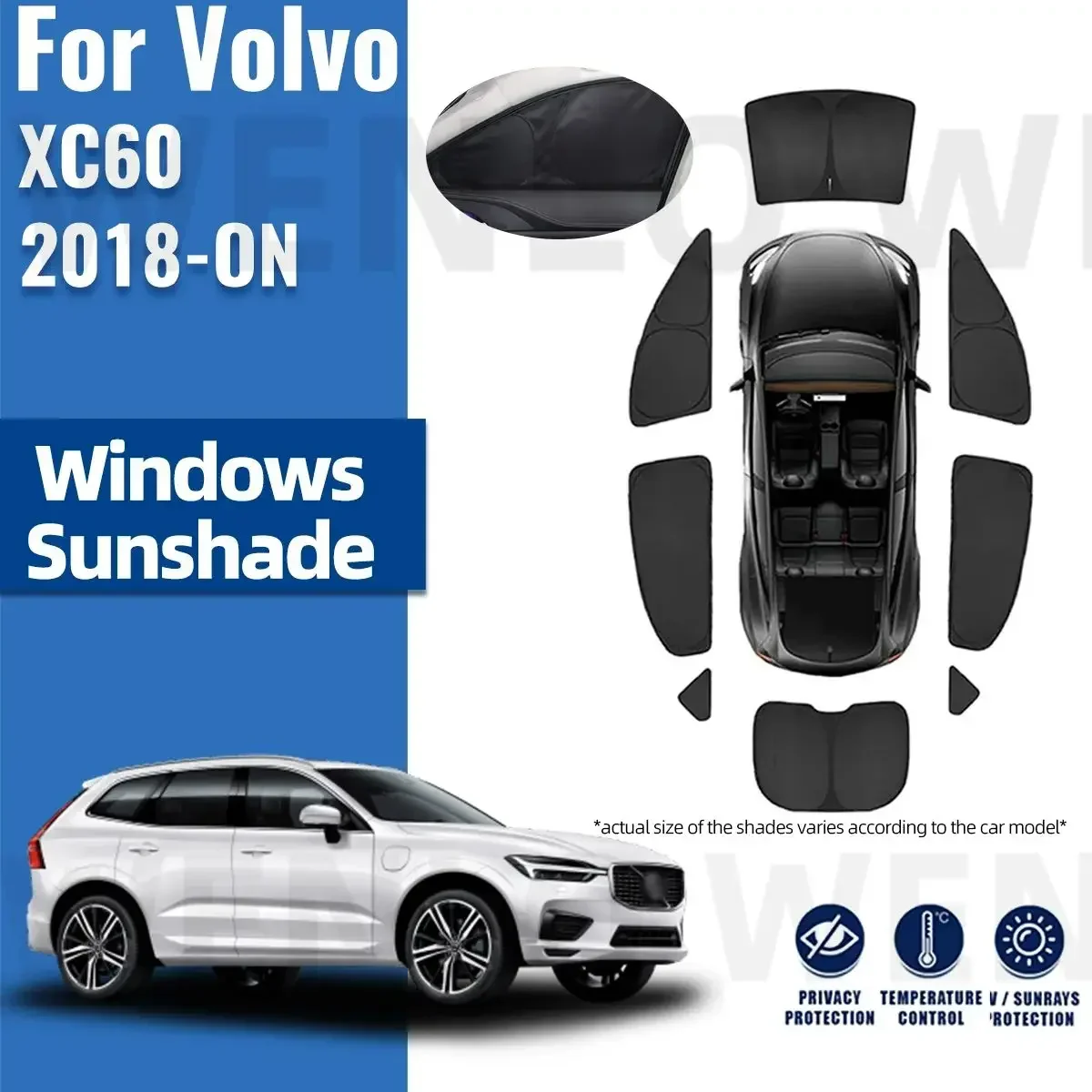 

For Volvo XC60 2018-2023 2024 Full Cover Side Baby Window Sun Shade Visor Car Sunshade Shield Front Rear Windshield Curtain