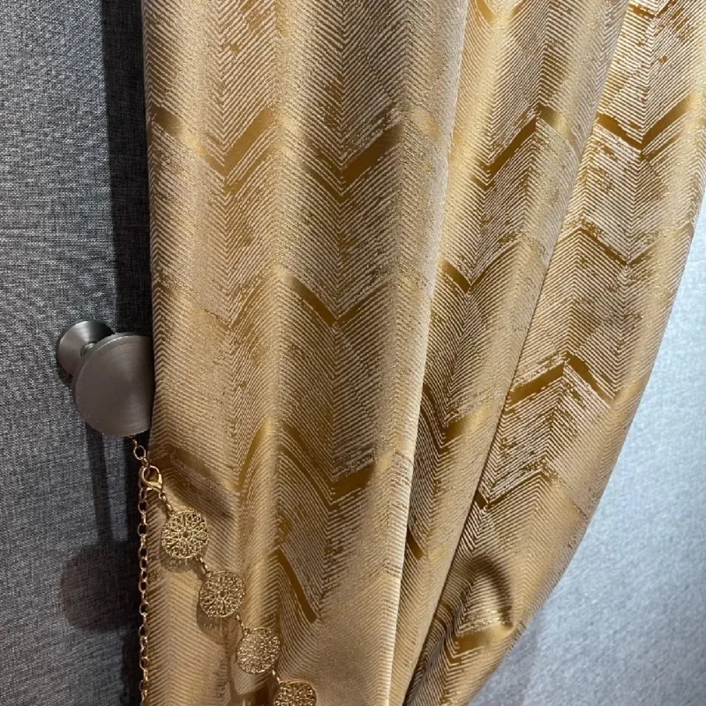 Curtains for Living Room Dining Bedroom Luxury Champagne Gold Water Ripple Jacquard Custom High Shading windows