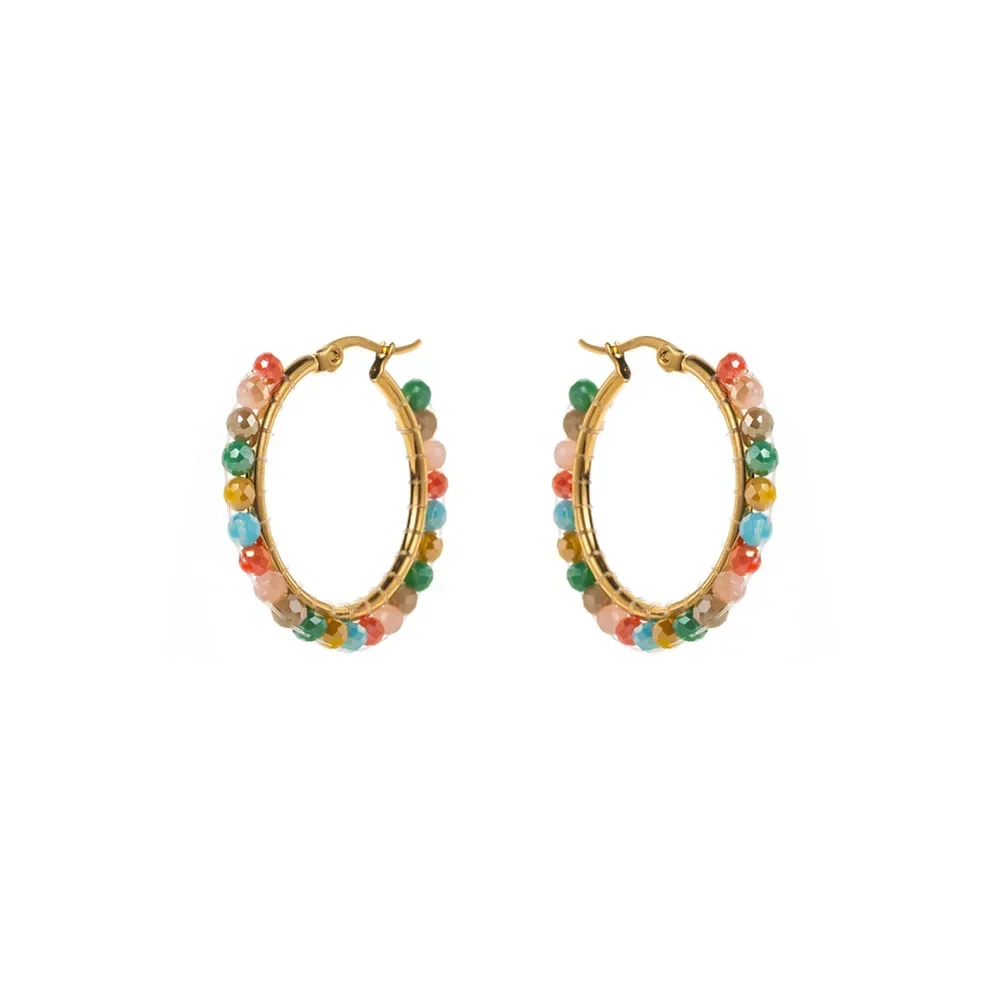 Rice bead earrings Circle Colour Originality Pearl Bohemia Hand knitting Alloy Fashion Simple Beaded earrings