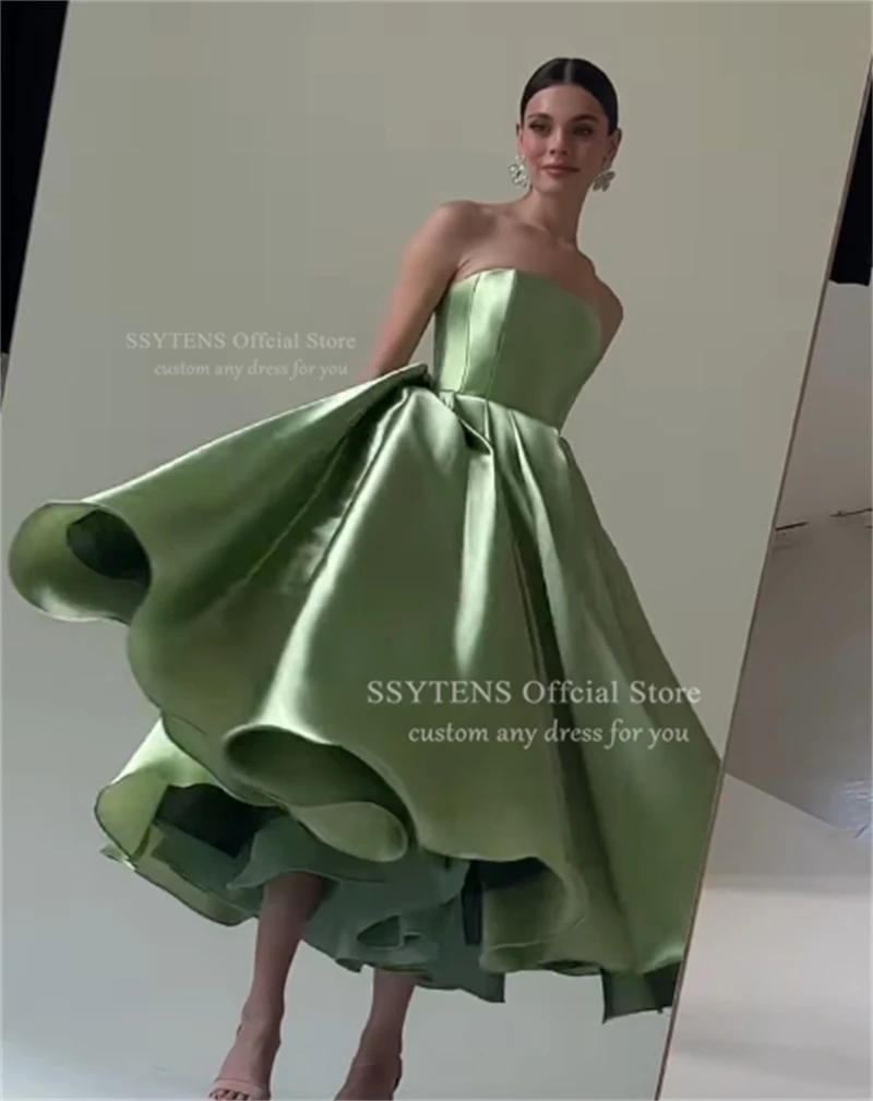 Eleganckie sukienki balowe bez ramiączek SSYTENS, długość do kostek, eleganckie sukienki na przyjęcie, Vestidos De Fiesta, sznurowany tył, zielone suknie wieczorowe, możliwość personalizacji.