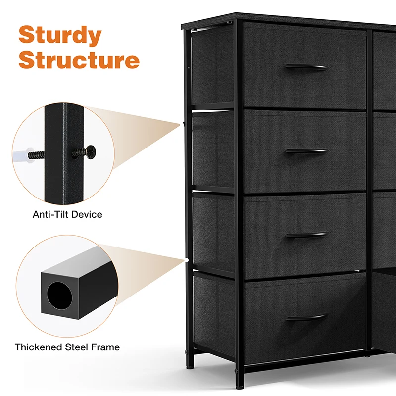 Sweetcrispy Dresser for Bedroom with 8 Drawers Tall Dresser & Chest of Drawers Fabric Dresser with Wood Top and Sturdy Steel Fra