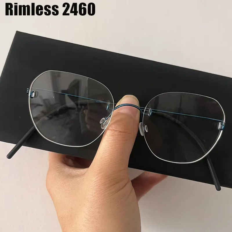 

Denmark Brand Rimless Glasses Frame 2460 Men Screwless Titanium Ultralight Eyeglasses Women Polygon Frameless Spectacles Gafas