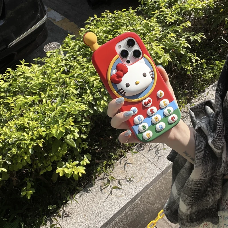 Phone Case for iPhone 17 Pro Max 16 15 14 13 Pro 12 Pro Max 3D Cartoon Hello Kitty Retro Phone Stereoscopic Soft Silicone Cover