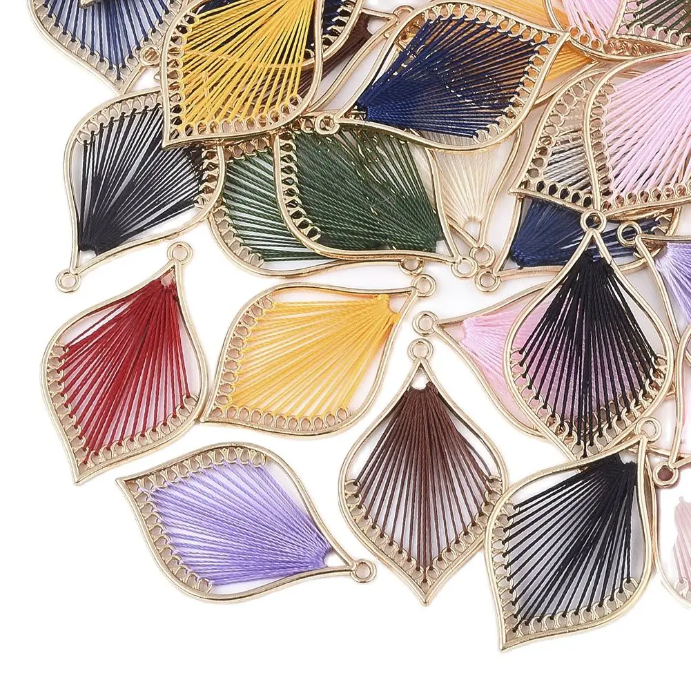 10 Pcs Leaf Woven Pendants Cotton Thread Braided Charms For DIY Earrings Necklaces Bracelets Jewelry Making Accessories Supplies