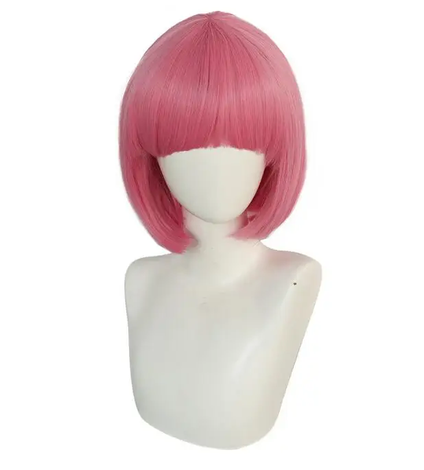 Peluca de Cosplay Bob recta para mujer, verde, 12 pulgadas, corto, rosa, naranja, Sexy, con flequillo plano, para Halloween, Navidad, escuela