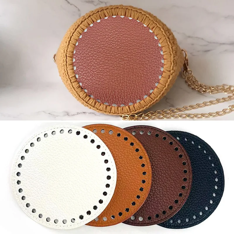 12x12CM Round Bag Bottom Solid Color Pu Leather Bag Bottom Wear Resistant Crossbody Shoulder Bag Bottom For Crochet Knitting Bag