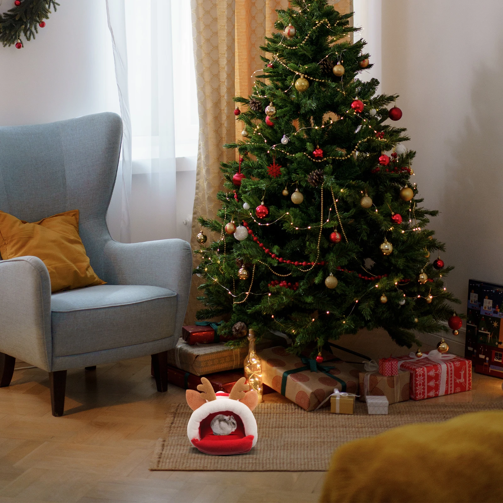 

Lovely Deer Shape Nest Small Pet Bed Warm Winter For Hamster Chinchilla Rabbit Pp Cotton Wear-Resistant Easy Cleaning