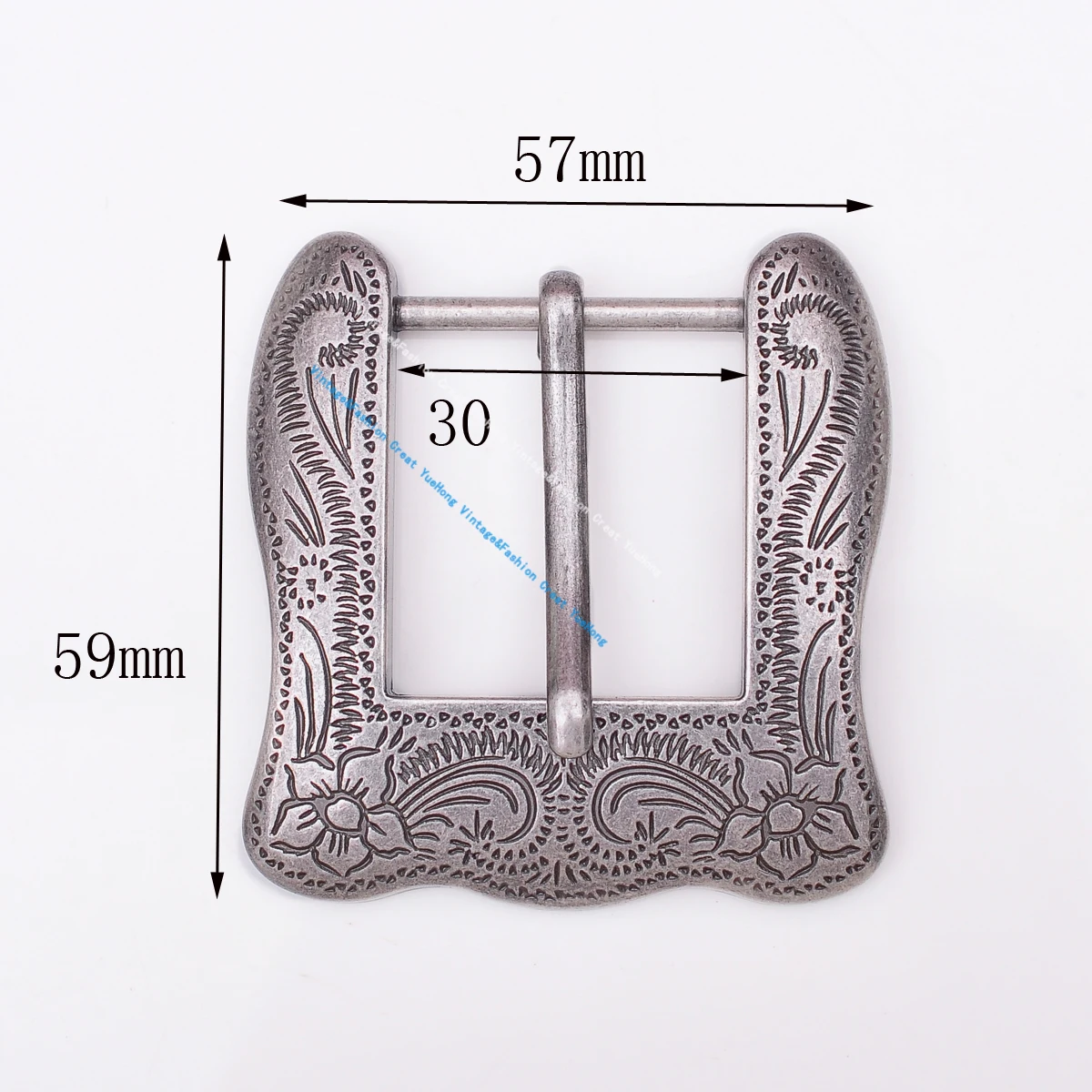 Western Cowgirl Flower Carved Antique Prong Pin Buckle Replacement Fit 30mm Belt 59X57MM