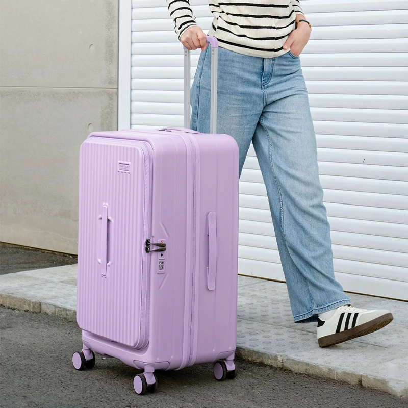 الجانب فتح غطاء سعة كبيرة حقيبة سفر خفيفة الوزن نقية PC توسيع حقيبة تروللي بعجلات 24/26/28/30 بوصة الأمتعة جودة عالية #2