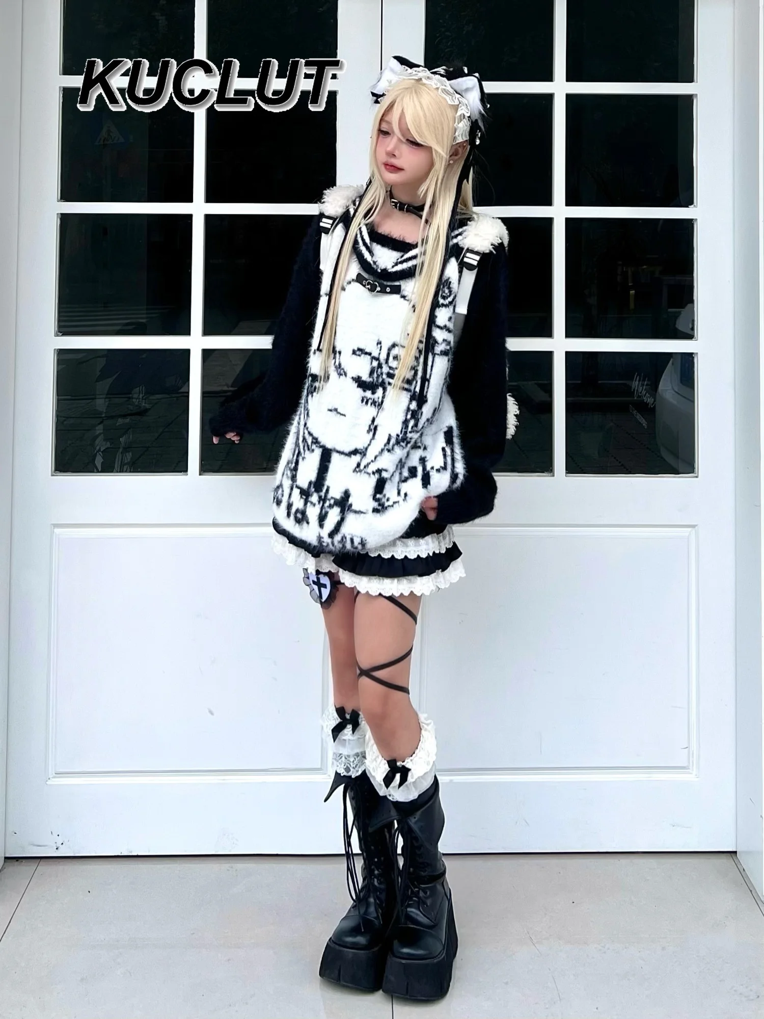 Темно-синий воротник, милая девушка, новинка 2025, осенне-зимние пуловеры, свитера для женщин, японский свободный легкий свитер в стиле панк, топ