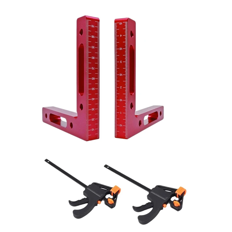 

2 Pcs 90 Degree Positioning Squares Right Angle Clamps Corner Clamping Square With 2 Pcs 4 Inch F-Shaped Bar Clamps