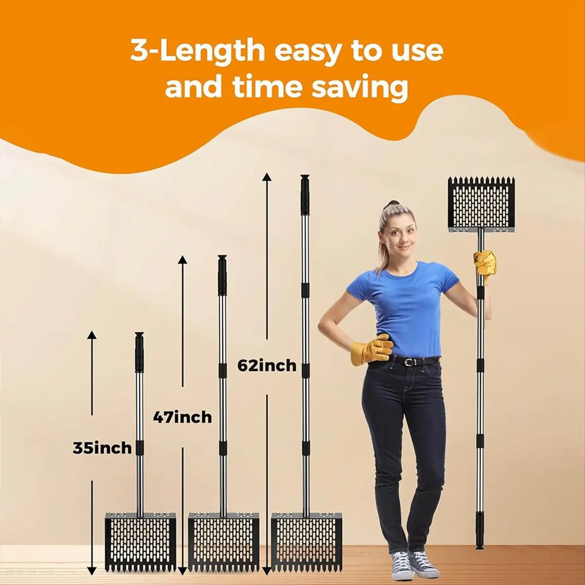A45I Chicken Poop Scooper,Scoop Shovel 10 Inches Sand Sifting Shovel with 35inch to 62inch Adjustable Stainless Steel Handle
