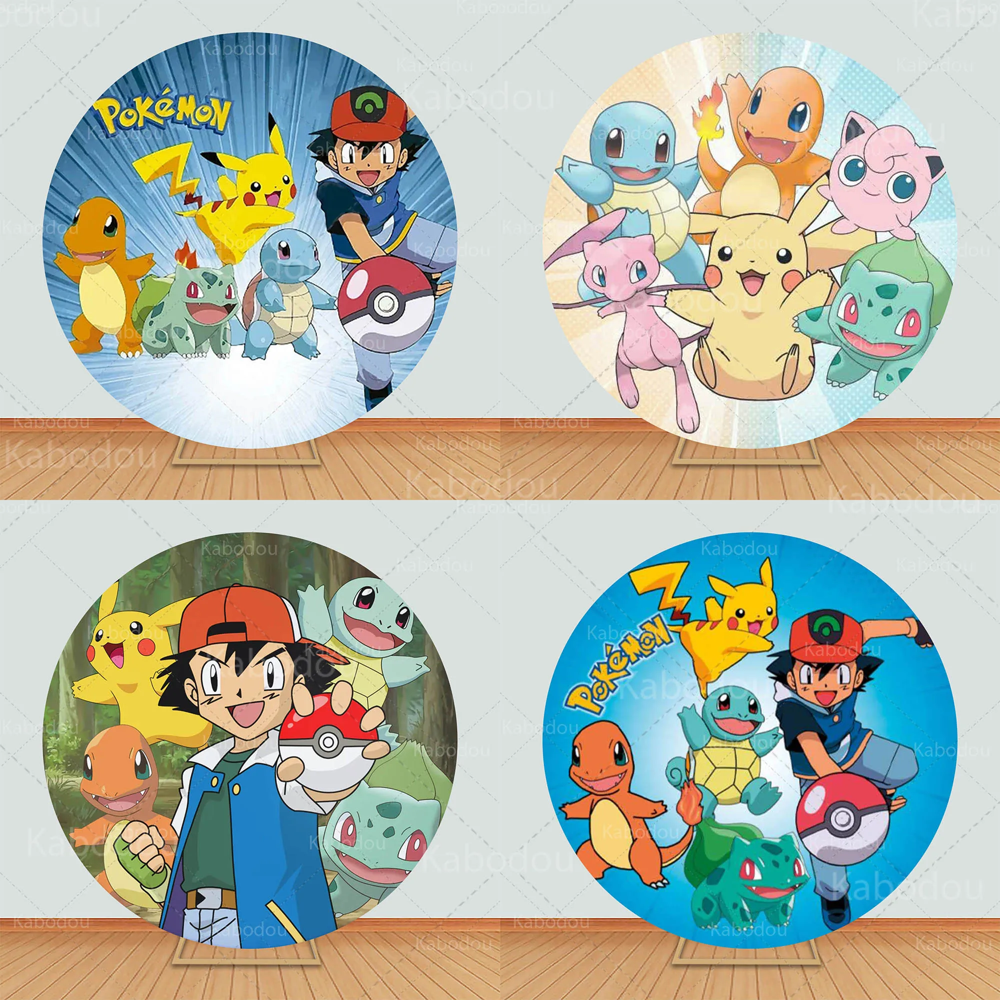 Pokemon Round Backdrop Kids Boys Birthday Party Decoration Cartoon Photography Background Baby Shower Circle Poster Studio Prop