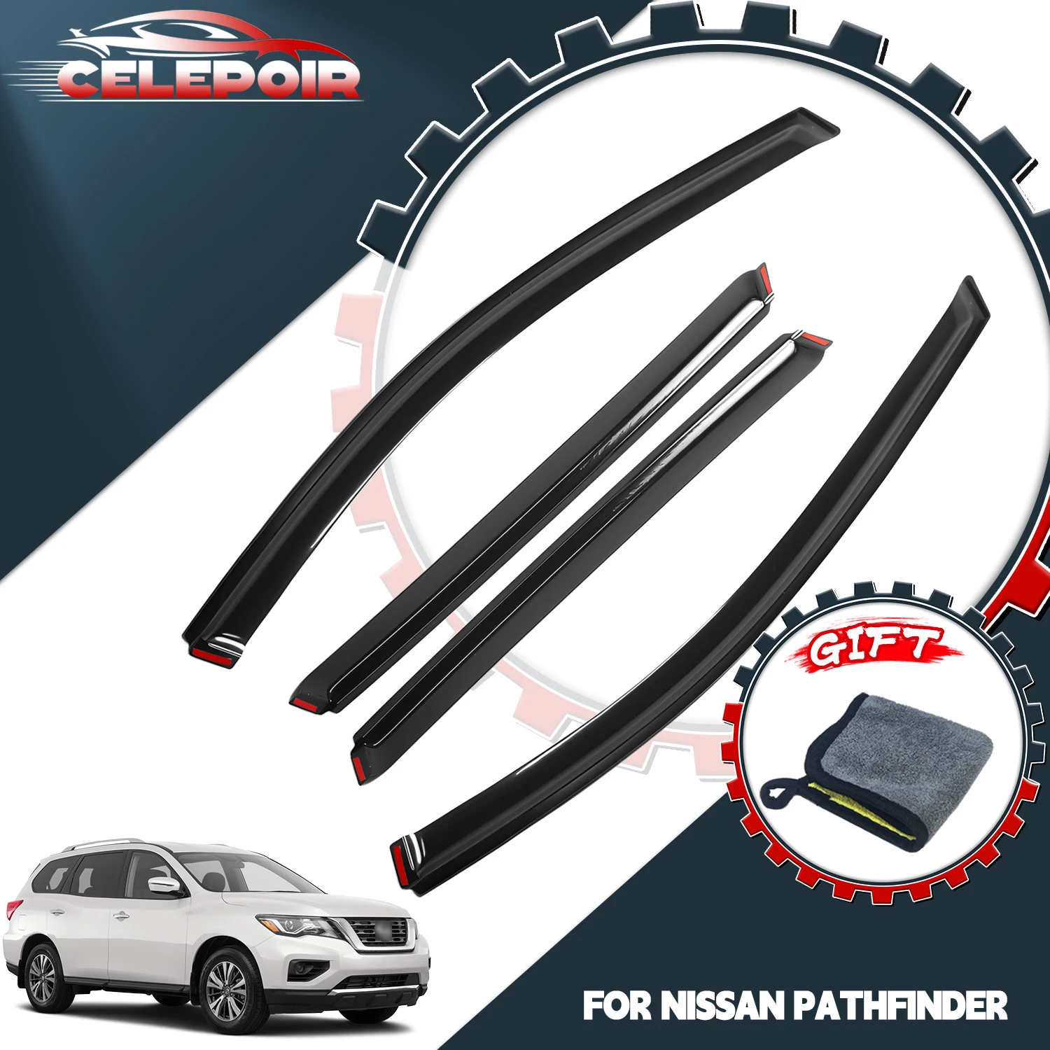 

For Nissan Pathfinder 2013-2021 In-Channel Window Visor Sun Rain Wind Deflector
