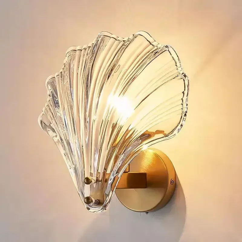 Brass Shell Hard‑wired Wall Sconce Modern Indoor Wall Lamp For Bedroom Bedside Living Room Corridor Home Decoration Light
