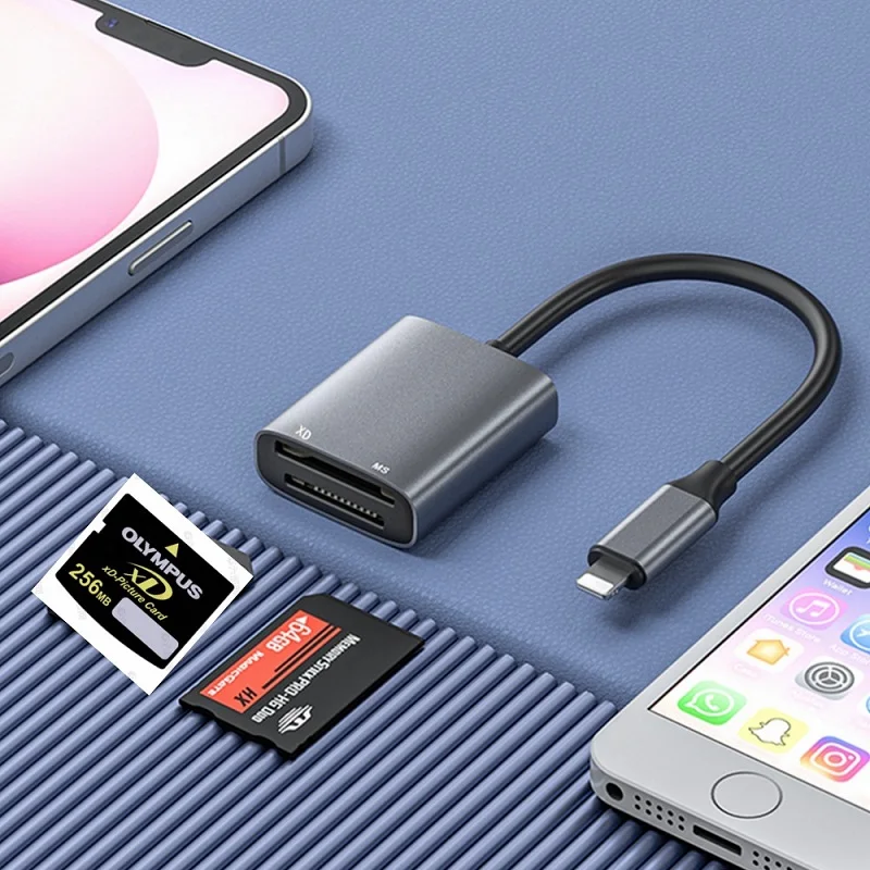 MS XD Memory Card Reader 2 in 1 USB Type-C or lightning to XD MS Card Reader Adapter for Memory Sticks iPhone 16 15 Samsung etc