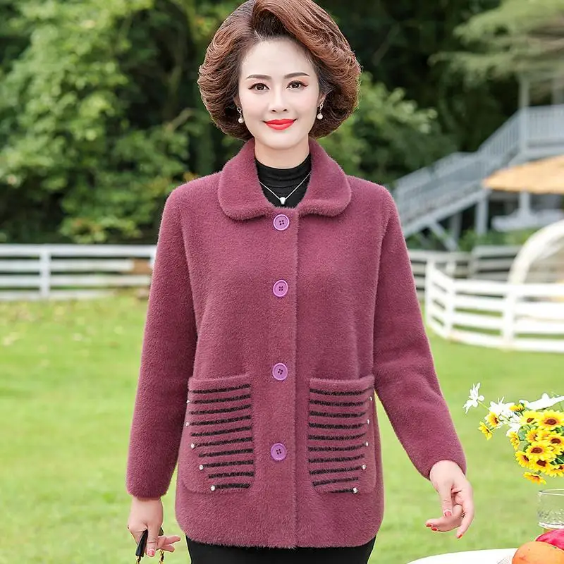 Mother New Autumn Winter Knitted Cardigan Sweater Elegant Women's Woolen Coat Casual Versatilel Loose Female Wool Jacket 4XL