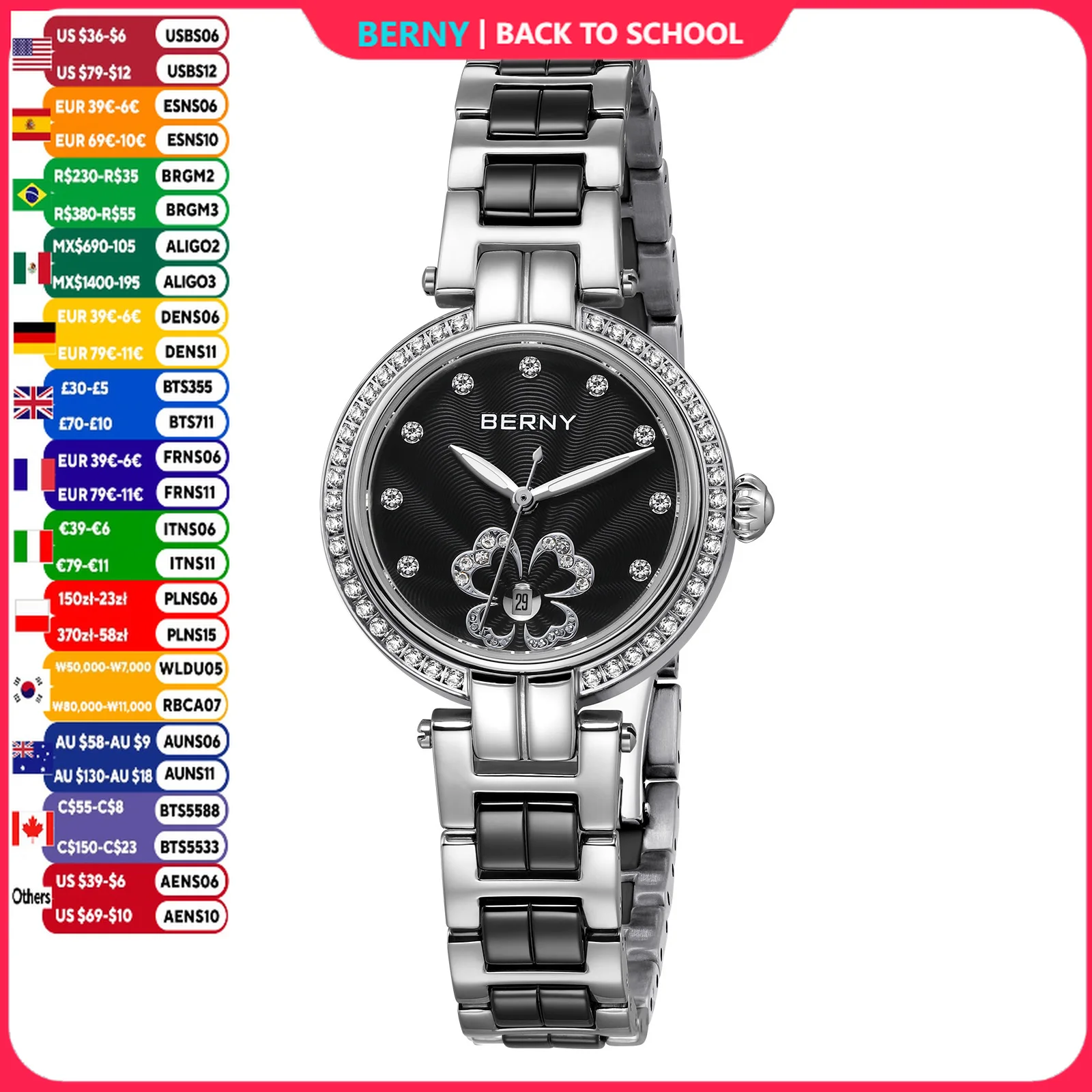 Luxury Ceramic Watch - BERNY женские часы высокого качества повседневные