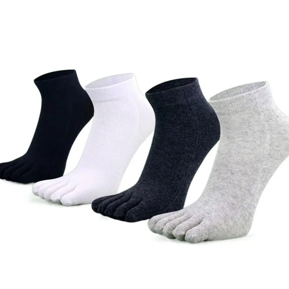 Chaussettes en coton à cinq doigts pour hommes, respirantes, courtes, chaussettes d'équipage de rinçage, sports, course, document solide, noir, blanc, gris