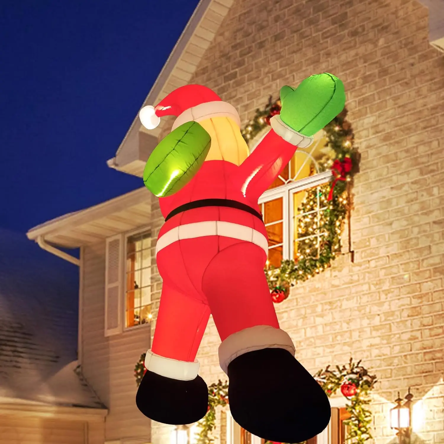 

8.6FT Christmas Inflatables Hanging Santa Claus with Gift Bag, 1 Air Blower, Build-in Bright LED Lights