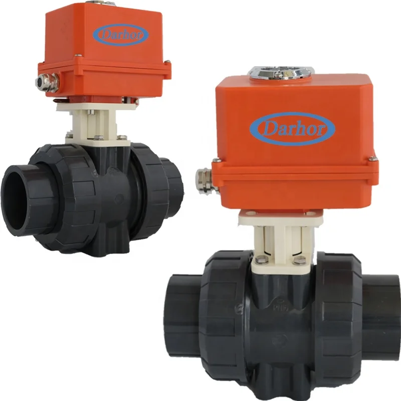 Darhor 2 way double union plastic UPVC PVC ball valve actuator 220VAC DN15