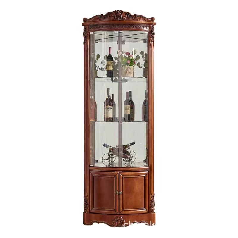 

Living room solid wood corner cabinet triangular cabinet glass door storage