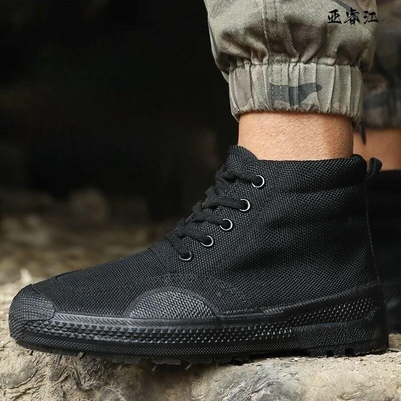 High-Top Men's Safety Work Shoes Lightweight Breathable Anti-Piercing Slip-Resistant Wear-Resistant Odor-Resistant Canvas Shoes