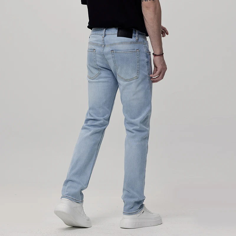 2024 Spring and Autumn New Men's Clothing Casual Trend All-Matching Comfortable Slim Fit Skinny Light Color Denim Trousers