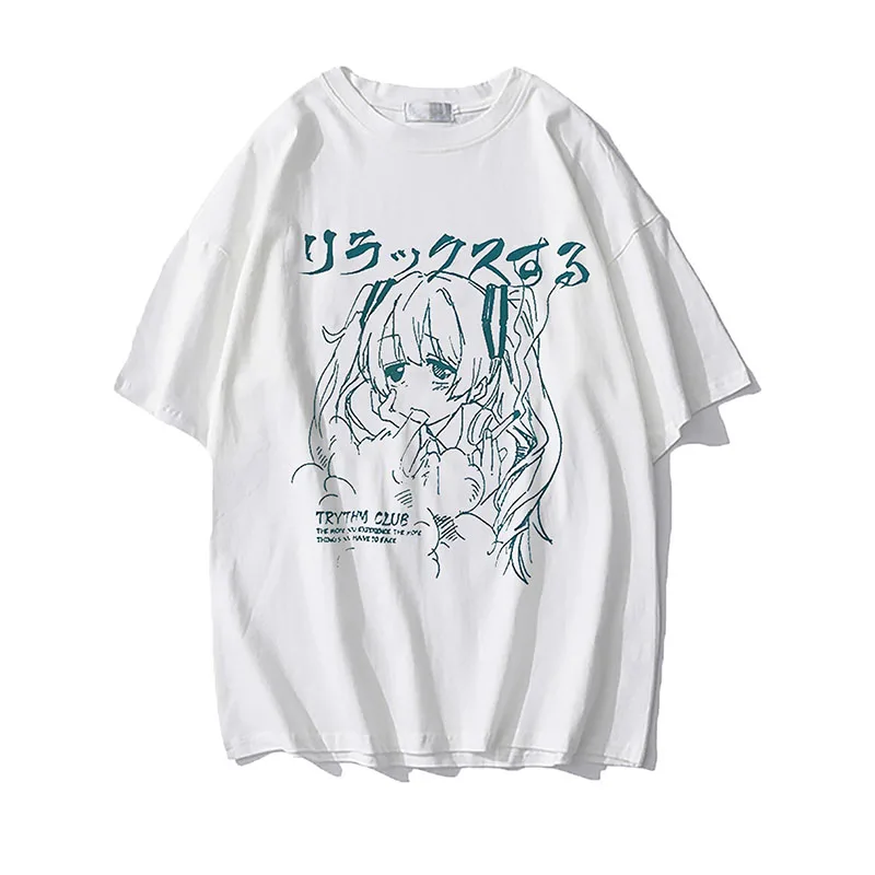 Y2k Japanese Harajuku Graphic Kawaii Anime Print Mujer Camisetas White Black Top T Shirt Aesthetics Graphic Short Sleeve t-shirt