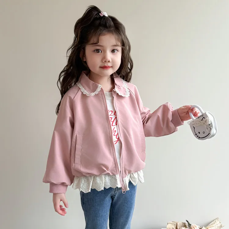 Girls' Spring Lace Baseball Jacket 2026 New Children's Style Western Fashionable Coat for Girls' Baby Spring Top