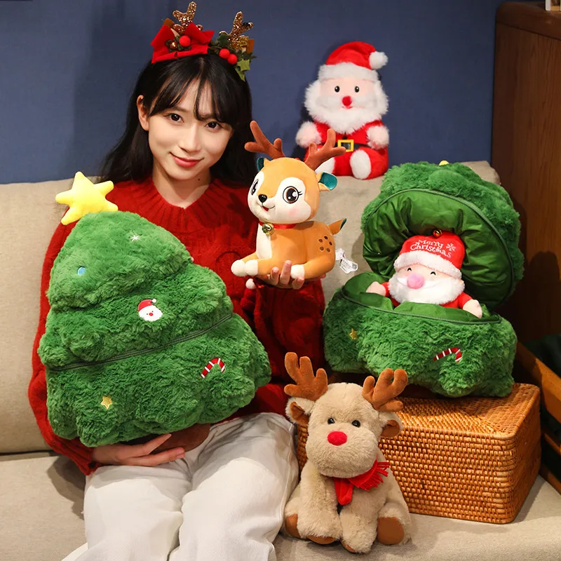 น่ารักชุดคริสต์มาสของเล่นตุ๊กตาSanta Claus Christmas Tree Deer Plushของเล่นวันคริสต์มาสตกแต่งบ้านของเล่นเด็กคริสต์มาสของขวัญ