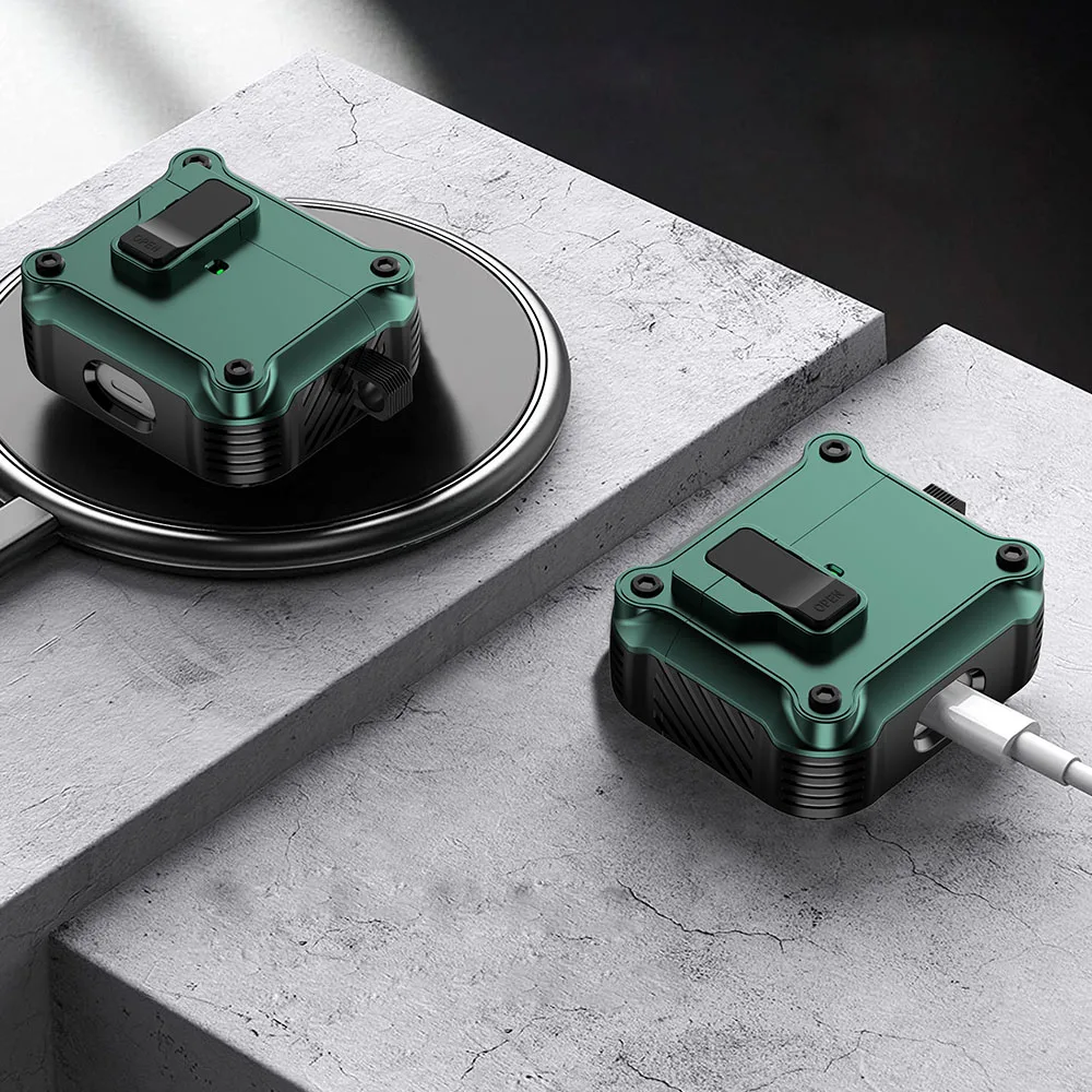 Custodia antiurto per auricolari con interruttore di blocco sicuro per Apple Airpods Pro 2 Custodia protettiva per AirPods 1 2 3 2021 Custodie con portachiavi