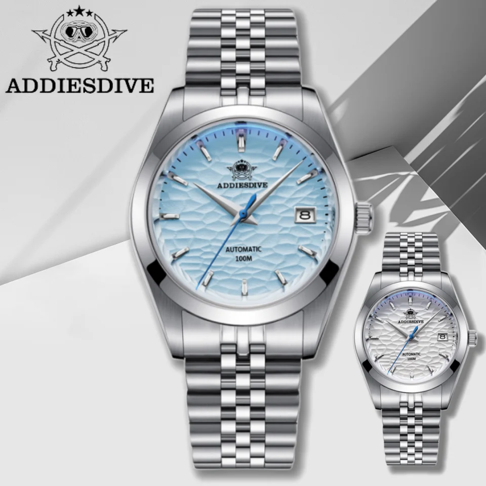 

ADDIESDIVE Couple Luxury Watch 10Bar Diver Wave Texture Sapphire Glass Automatic Mechanical Watches Relogios Masculino