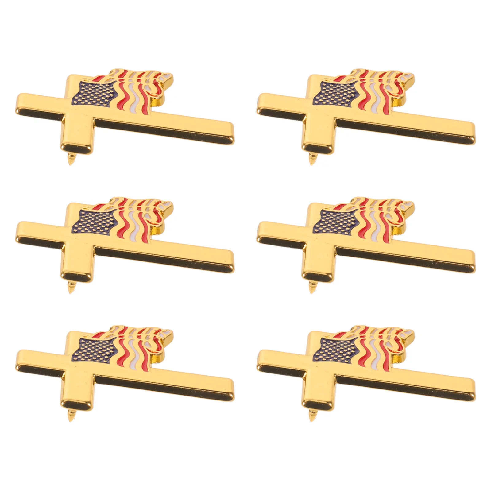 6Pcs Patriotic American Flag Cross Lapel Pins Badge for Suits Hats Parades Independence Day Veterans Day
