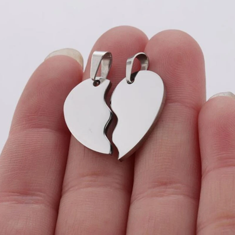 10Pairs/lot Couple Necklace Pendant Mirror Polished Stainless Steel Broken Heart Bracelet Charms Pendants for Jewelry Making