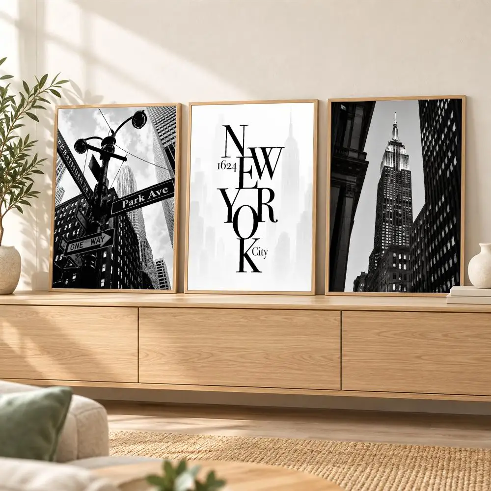 Monochrome New York City Painting Calligraphy 3 Pieces Canvas Poster Set Wall Art for Bedroom Living Room Home Decor Gift