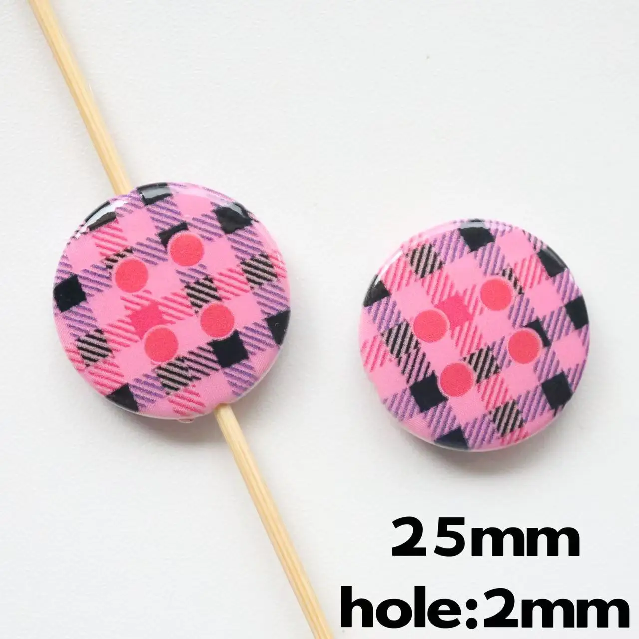 60 PCS Color Blocked Checkered Printed 25MM large Round Through Hole DIY Beaded Mobile Phone Chain bag Hanger Material