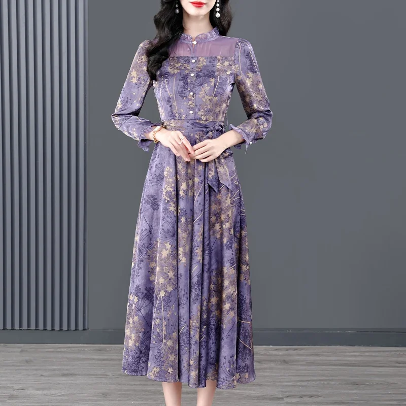 

Autumn Formal Occasion Satin Luxury Midi Dress Women Vintage Hepburn Official Prom 2024 Winter Elegant Casual Party Vestidos