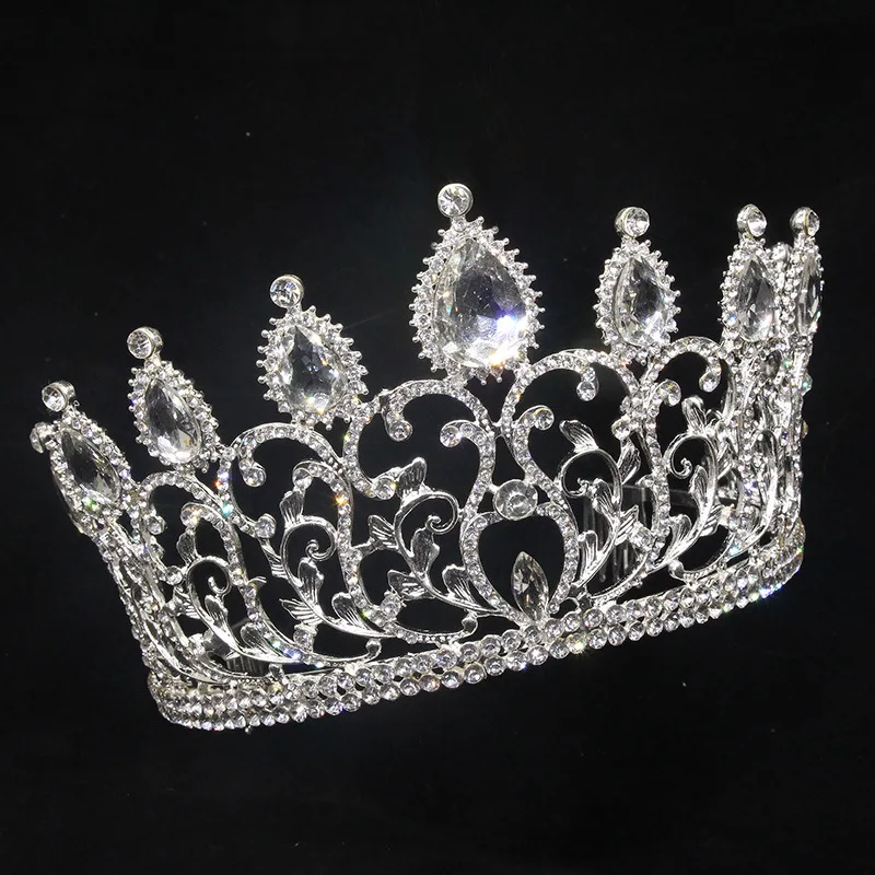 

Royal Queen Bridal Tiaras Headpieces Silver Color Big Crystal Wedding Crowns Girls Hair Accessories Women Party Pageant Diadem