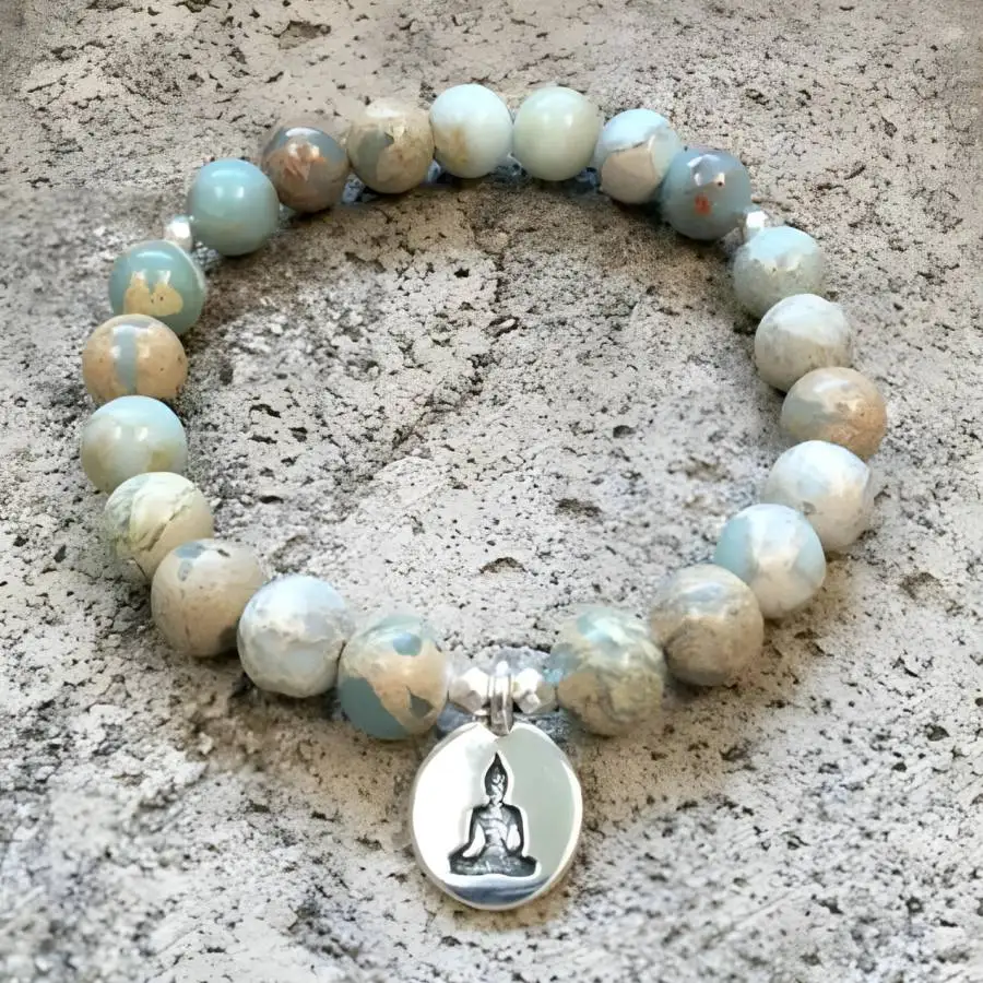 

8mm Flower Jasper Gemstone Mala Bracelet pendant Chaplet tassel Bodhi Women Stone Sacred Men's Natural stone Spiritual