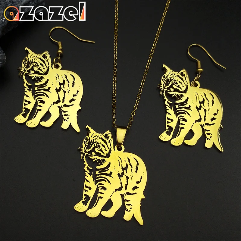 

Kawaii Ragdoll Cat Jewelry Set For Women Men Stainless Steel Gold Silver Color Lovely Pet Kitty Necklace Earring Jewelry Gifts