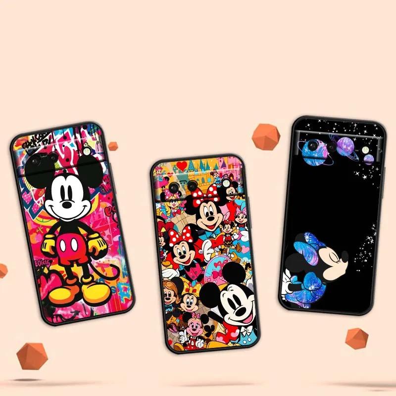 

Cute Mickey Minnie Creative For Google Pixel 9a 9 8A 8 7 7A 6 6A Pro XL 2024 5G Black Soft TPU Silicone Cover Phone Case