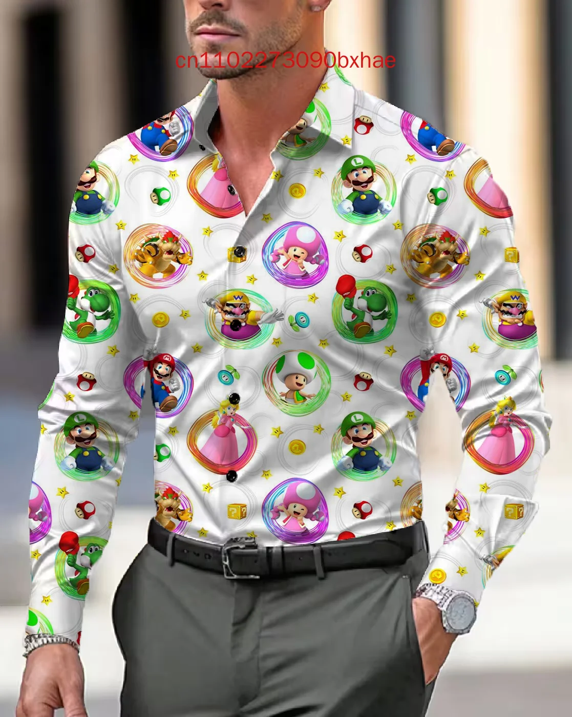 2025 New Spring and Autumn Super Mario Men's Long Sleeve Shirt 3D Printed Casual Street Retro Men's Button Shirt
